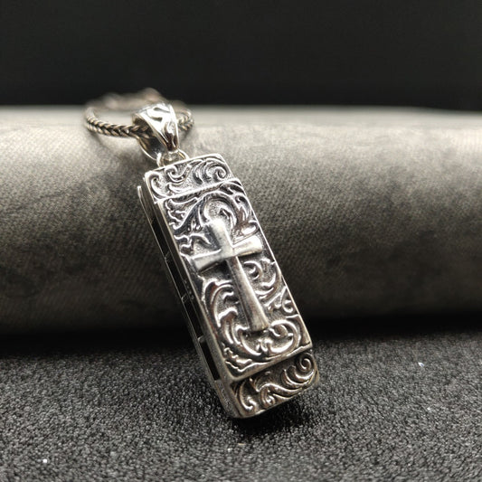 S925 Sterling Silver Eye Harmonica Pendant Cross