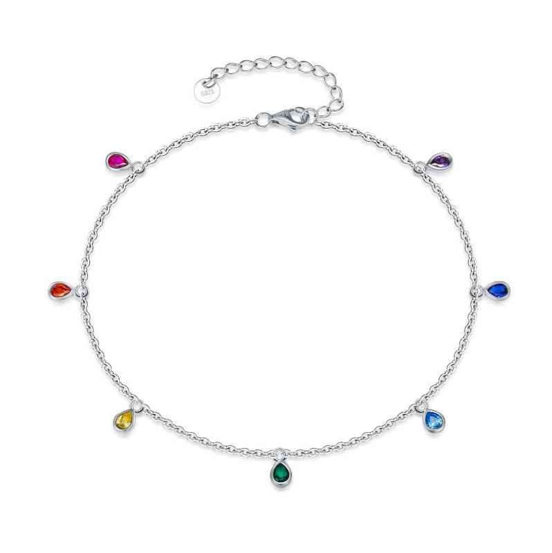 Anklets for Women Sterling Silver Multi Color Oval Rainbow Anklet Bracelets Fashion Jewelry Gifts for Women Teen Girls Friend Birthday