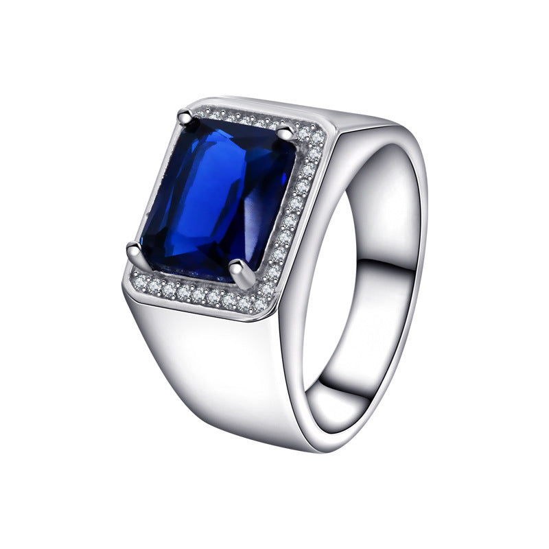 Bague pour femme en argent sterling S925 avec pierres précieuses bleues de haute qualité et à la mode