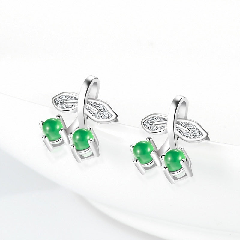 Natural A Cargo Emerald Cherry S925 Silver Inlaid Earrings