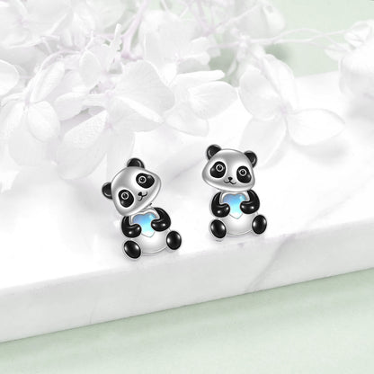 Boucles d'oreilles à tige panda en argent sterling