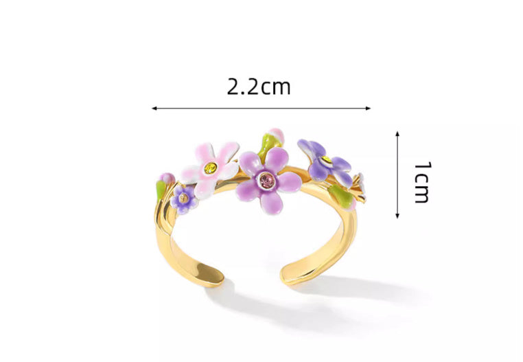 Bague ajustable pour femme avec petite fleur Myosotis Sylvatica