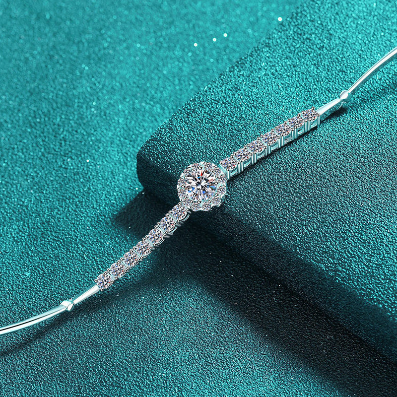 Bracelet en argent sterling S925 avec moissanite incrustée à la main et sac rond avec perceuse à bande ciel étoilé