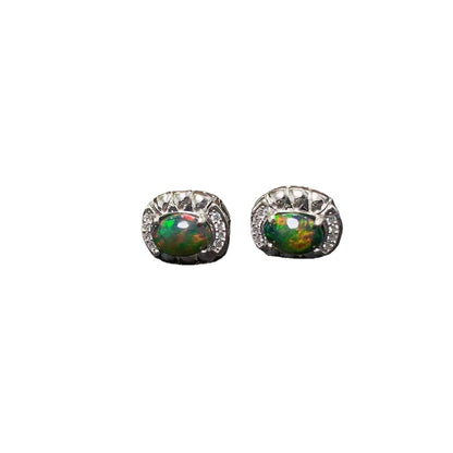 Natural Opal Earrings 925 Silver Inlaid Ear Studs