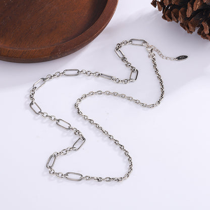 Ins Niche Design Is Extremely Simple And Versatile Personality Splicing Double Layer Chain Texture S925 Sterling Silver Necklace