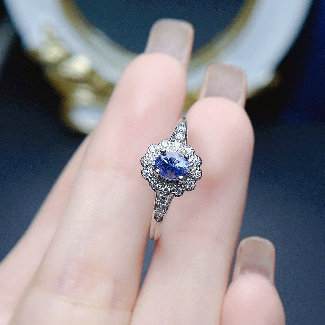 Natural Tanzanite Ring S925 Silver Female