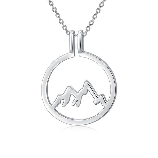 Collier pendentif rond en argent sterling 925 avec anneau de montagne