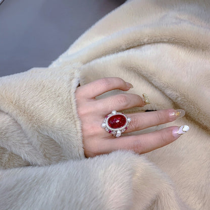 Dove Egg Diamond Ring Vintage Sterling Silver Ruby