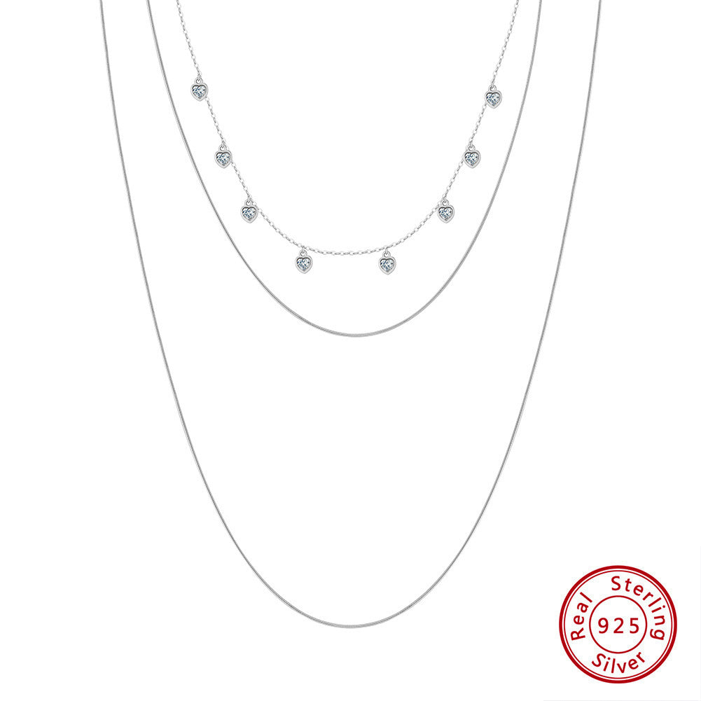 3 Layered Sterling Silver Zircon Clavicle Chain