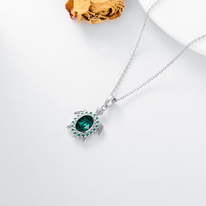 Collar de tortuga de cristal verde en plata de ley 925 para mujer