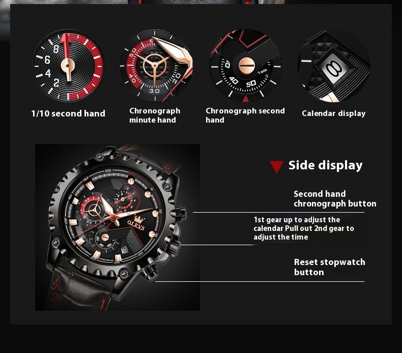 Reloj multifuncional luminoso de esfera grande para hombre