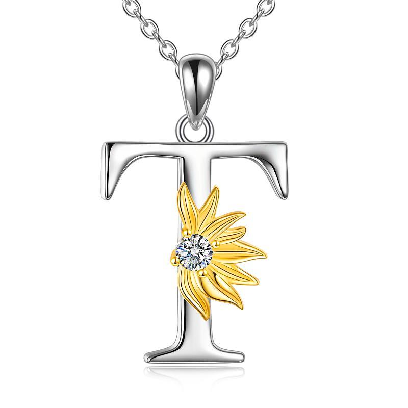 Collar con colgante con nombre y letra A del alfabeto inicial en plata de ley con girasol