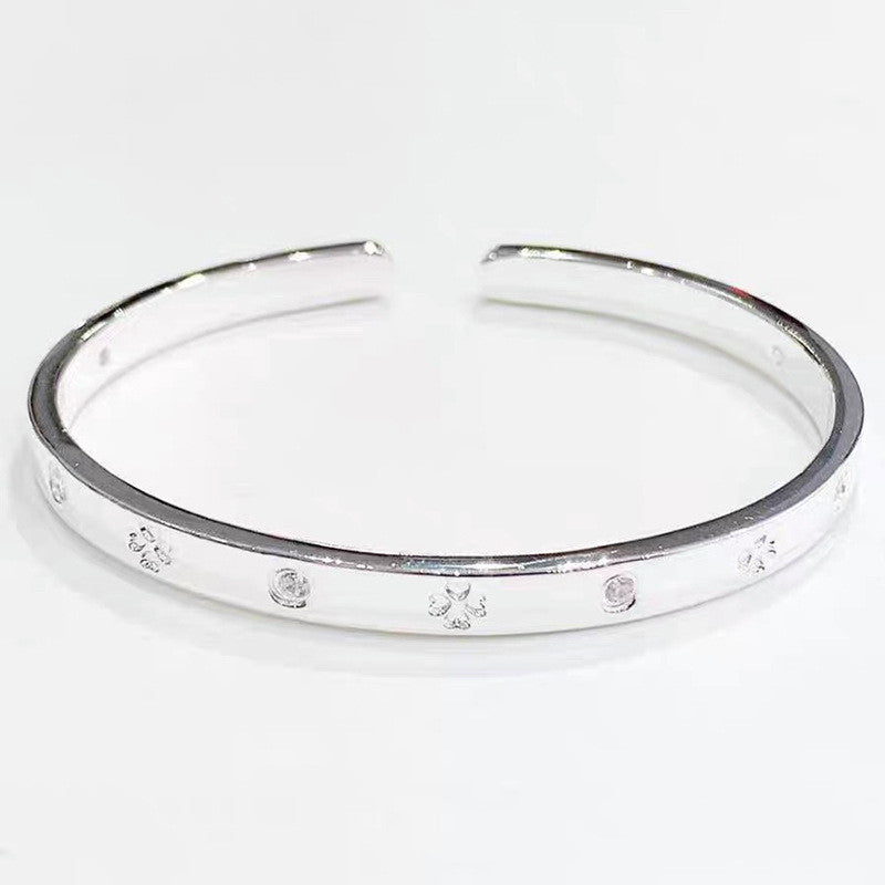 Pulsera de plata de ley con trébol de la suerte para mujer, sencilla