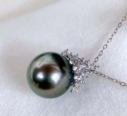 Black Pearl Pendant S925 Silver Ice Queen Perfect Circle Strong Light Sea Pearls Necklace