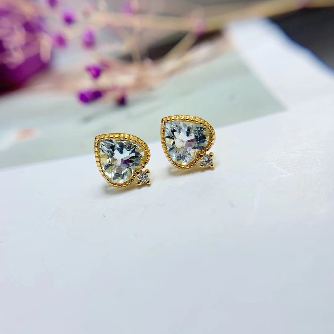 Simple Heart-shaped 925 Silver Natural Aquamarine Stud Earrings