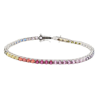 Pulsera de tenis con diamantes redondos y circonitas de colores con costuras en plata esterlina S925 para hombres y mujeres