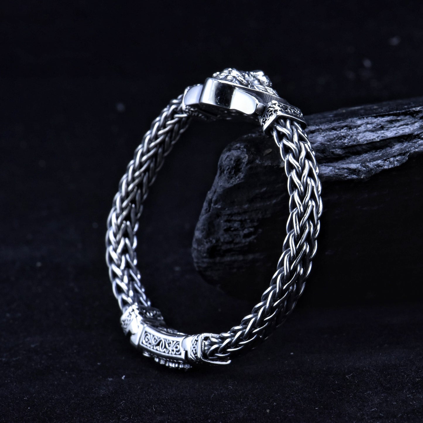 Bracelet en argent sterling S925 tissé à la main avec motif de lion dominateur de style ethnique