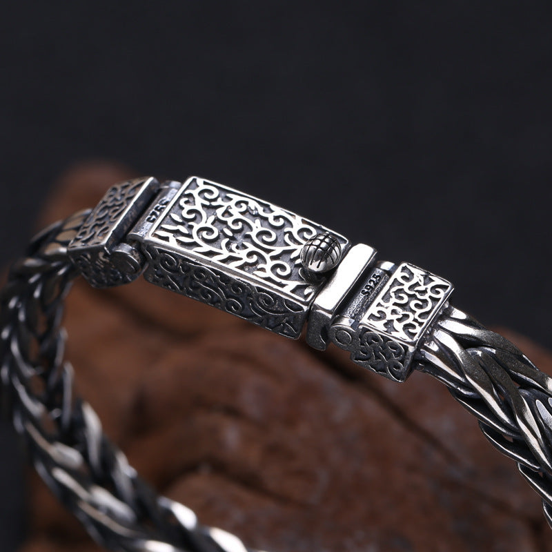 Bracelet en rotin tressé pour homme en argent sterling 925