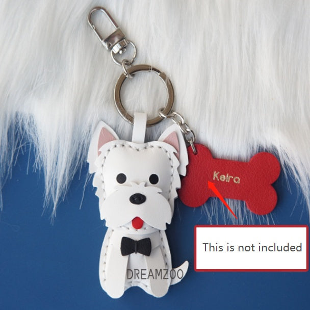 Dreamzoo original West Highland White Terrier Dog Car Key Chain West Highland cowhide dog Zodiac bag Pendant