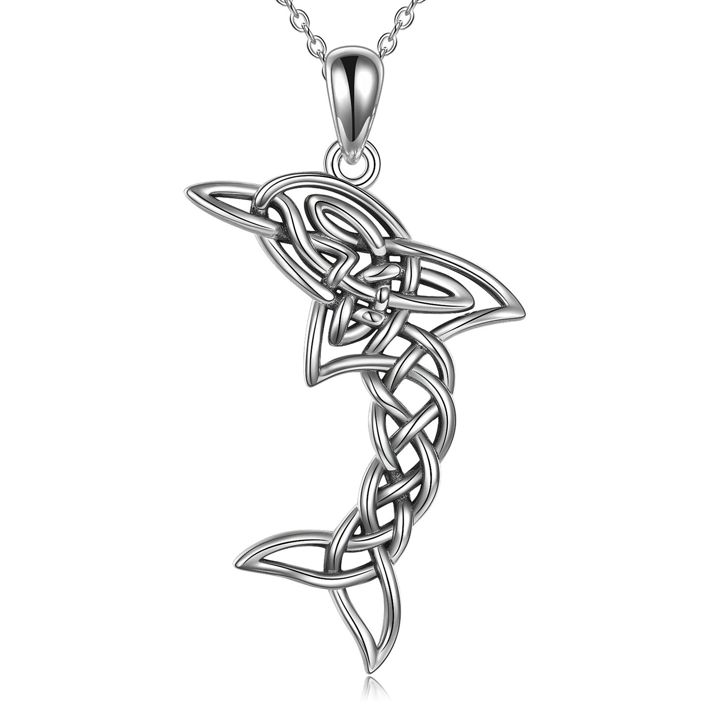 Collier avec pendentif dauphin en argent sterling S925 et nœud celtique