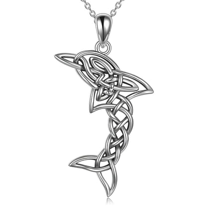 Collier avec pendentif dauphin en argent sterling S925 et nœud celtique