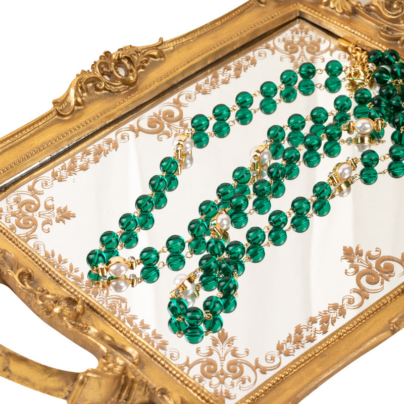 Electroplated Real Gold Lake-blue Green Colored Glaze Baroque Pearl Necklace