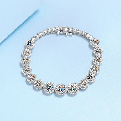 Pulsera de mujer con brillantes incrustaciones de moissanita en plata de ley 925 y estrellas