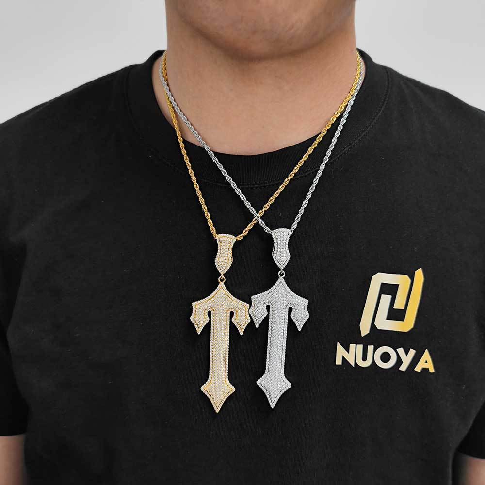 Hip Hop Sword Cross Pendant Necklace Micro Inlaid Zircon