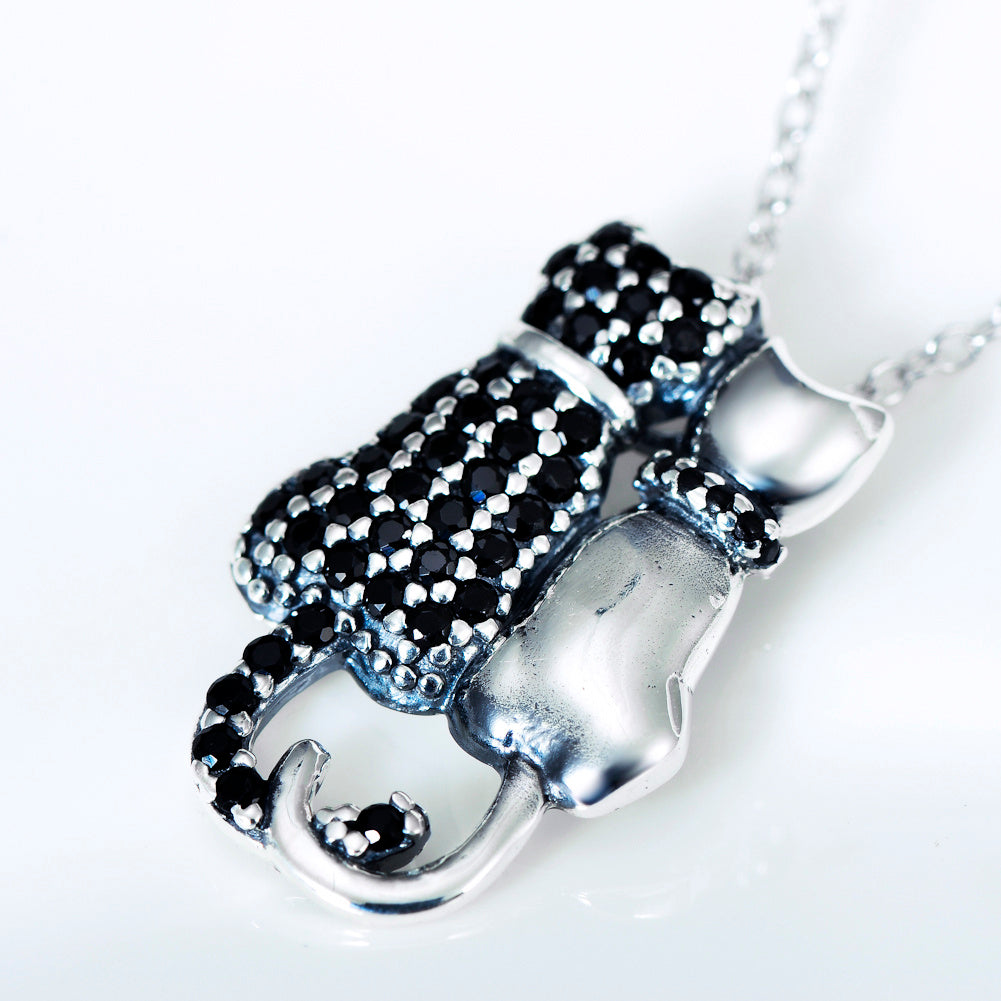 Black And White Cat Necklace With Diamonds