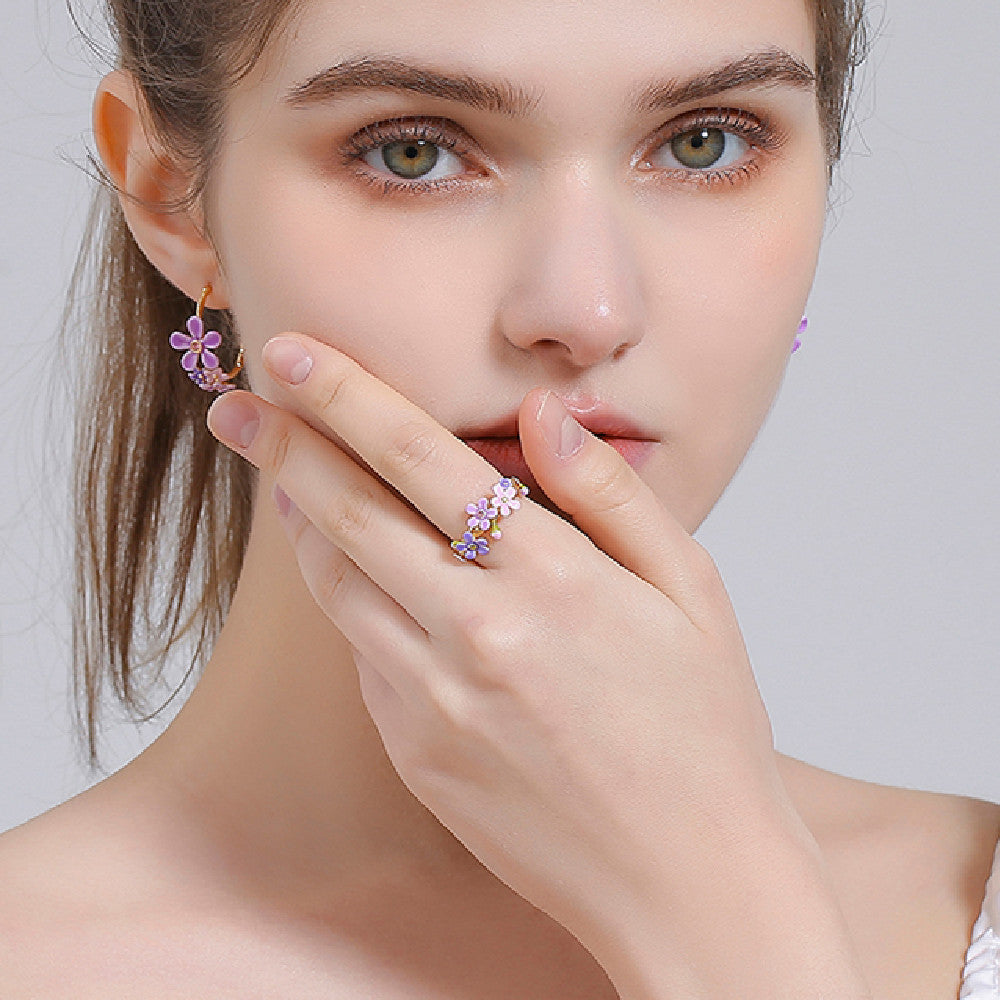 Anillo ajustable con flor pequeña de Myosotis Sylvatica para mujer