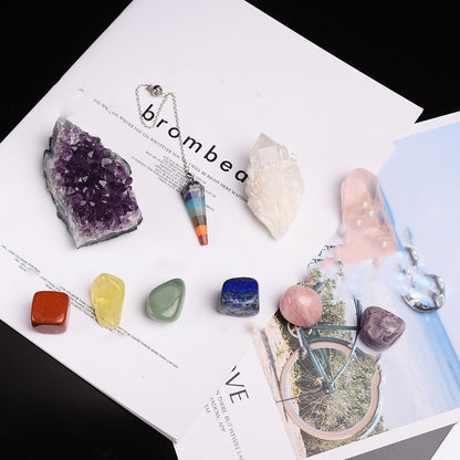 Natural Crystal Original Stone Gift Box Seven Color Gem Amethyst Block