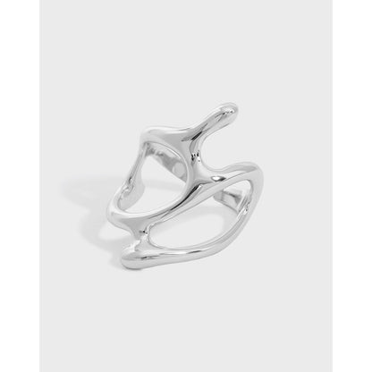 Niche Design Cold Wind Hollow Glossy Simple Textured S925 Openning Silver Ring Female