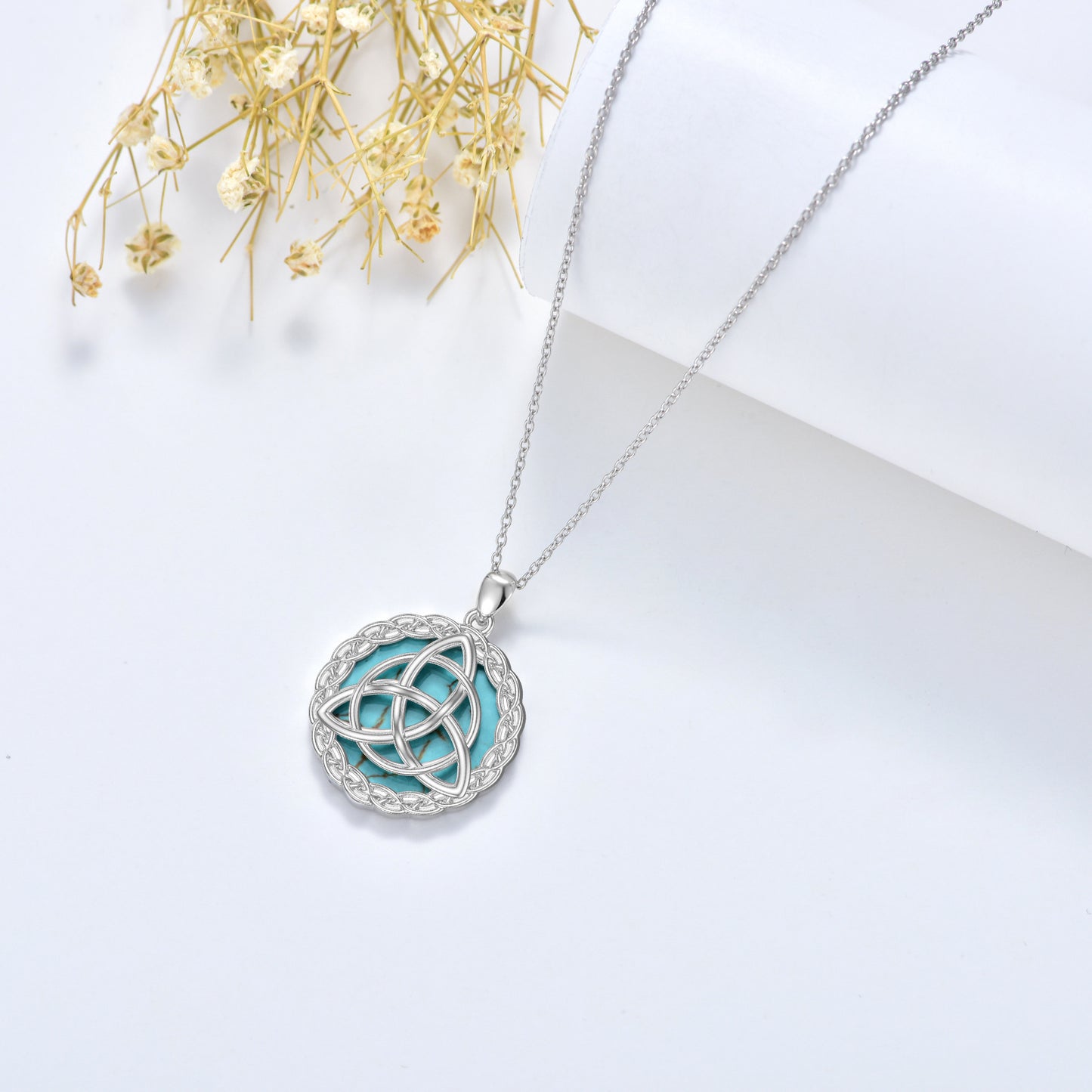 Collier celtique en argent sterling 925 avec pendentif en forme de nœud de la Trinité en turquoise véritable, bijoux irlandais porte-bonheur, cadeaux pour femmes