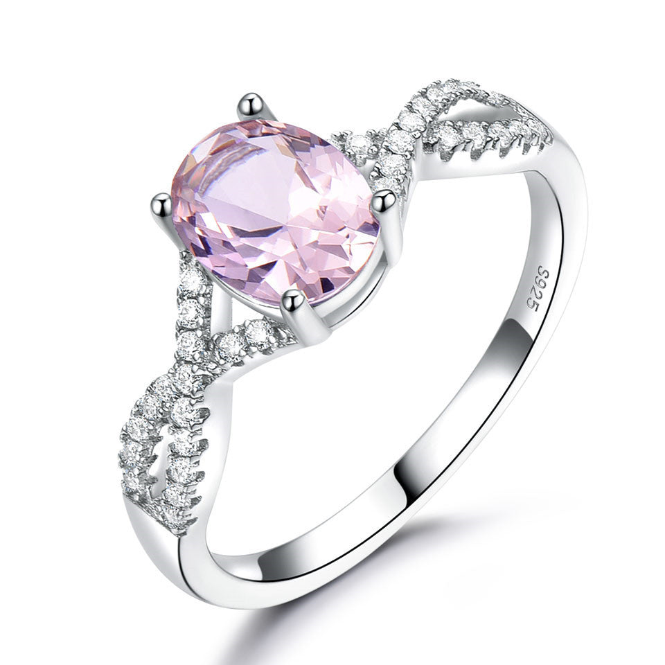 Bague pour femme en argent sterling avec nano-morganite ovale