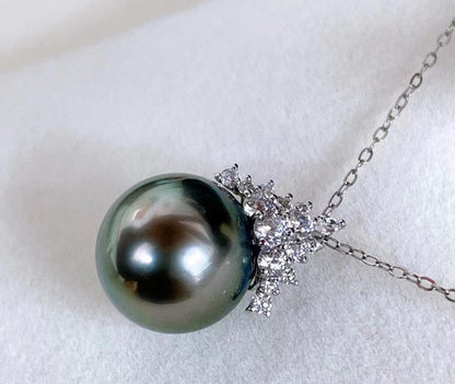 Black Pearl Pendant S925 Silver Ice Queen Perfect Circle Strong Light Sea Pearls Necklace