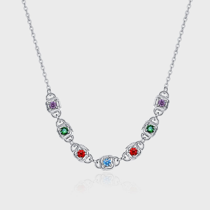 S925 Sterling Silver Fashion Colorful Square Dice Zircon Necklace Retro Heavy Industry Collar Chain