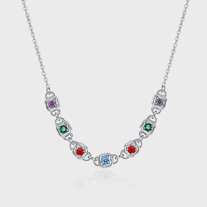 S925 Sterling Silver Fashion Colorful Square Dice Zircon Necklace Retro Heavy Industry Collar Chain