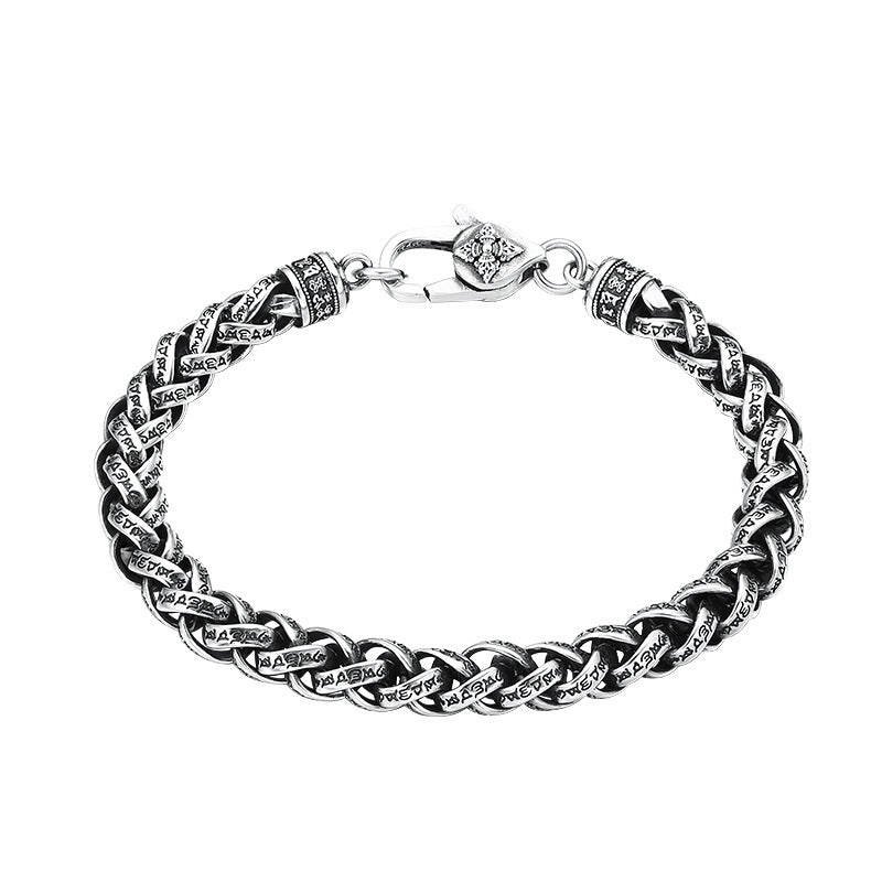 Bracelet tissé en argent sterling pour homme avec mantra à six mots