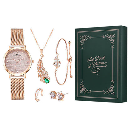 Conjunto de reloj y pulsera con diamantes de imitación para mujer