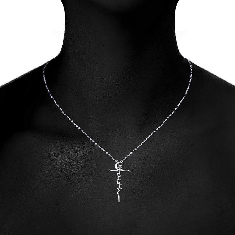 Collier pendentif croix lune et étoile en argent sterling S925