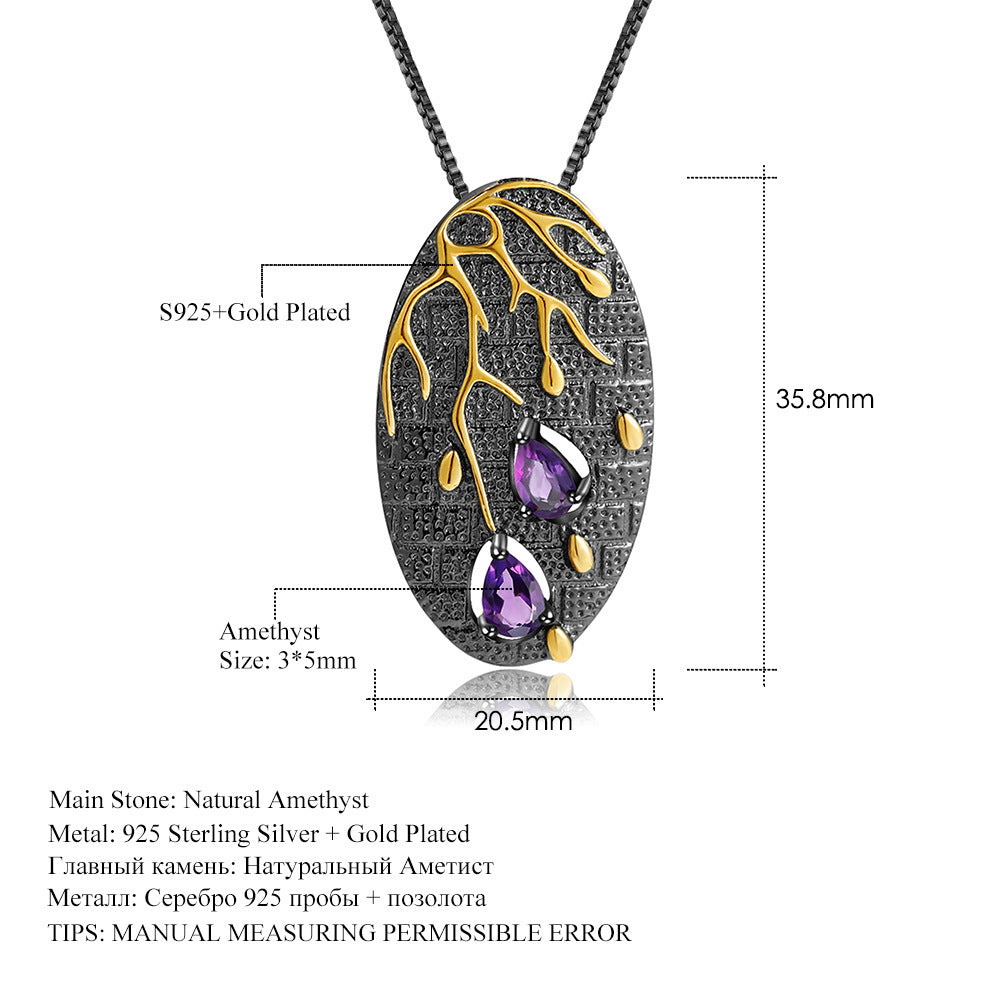 Colgante de collar de amatista natural de plata esterlina S925 de alta calidad