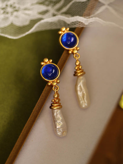 Boucles d'oreilles baroques françaises rétro Maillard en perles bleues