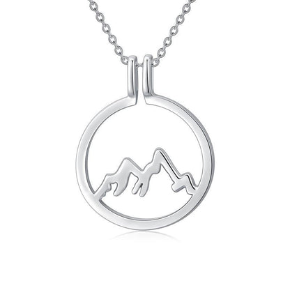 925 Sterling Silver Mountain Ring Holder Round Shape Pendant Necklace