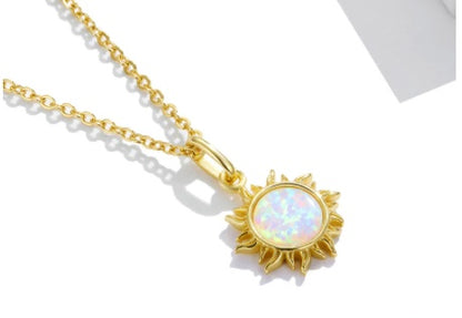 Collier S925 en argent sterling avec petit soleil et pendentif tendance en opale bleue