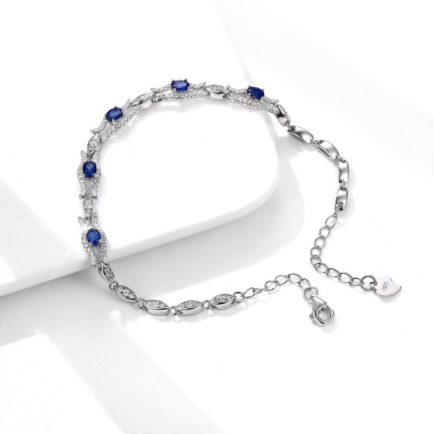 Natural Sapphire Bracelet Women's S925 Silver Set Gem Jewelry Premium Original Design Jewelry