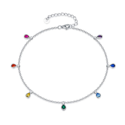 Bracelets de cheville pour femmes en argent sterling multicolore ovale arc-en-ciel bracelets de cheville bijoux de mode cadeaux pour femmes adolescentes amies anniversaire