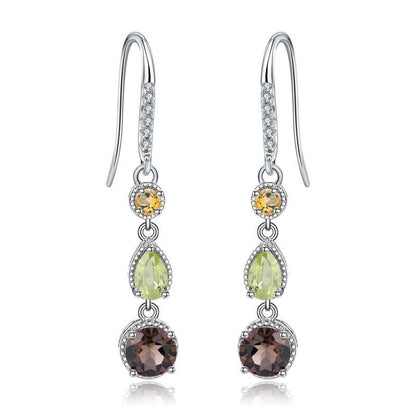 Pendientes elegantes de moda con piedras preciosas naturales en plata S925