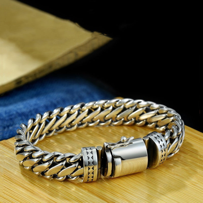 S925 Silver Thick Type Sense Semicircle Bolt Men's Bracelet