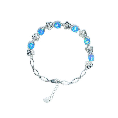 6mm Blue Opal Bracelet Silver Jewelry Colorful