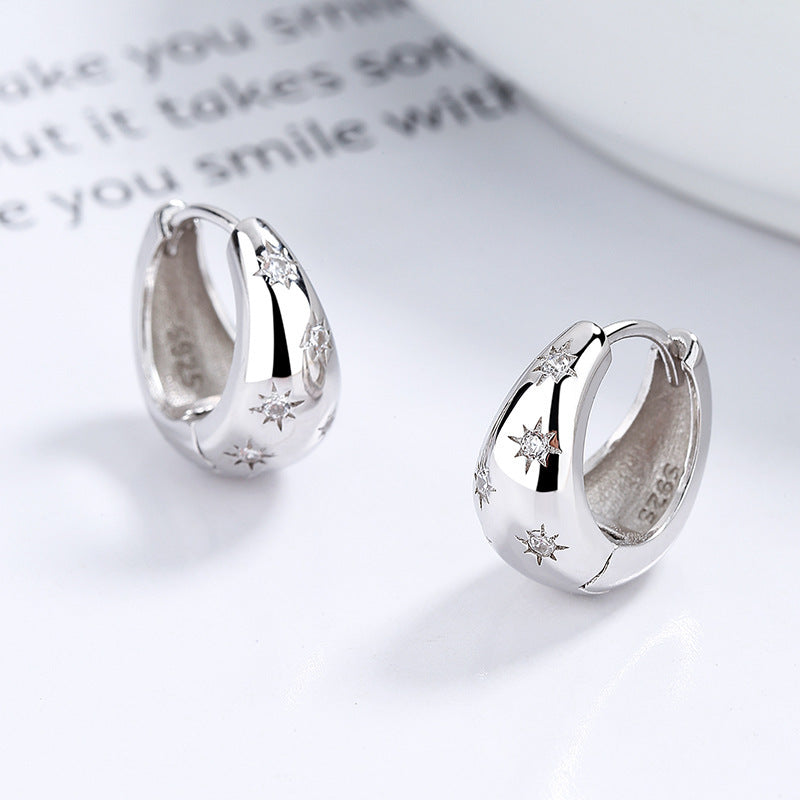 Boucles d'oreilles astérisme en argent sterling 925 pour femme, anneau d'oreille rétro français en forme de goutte d'eau